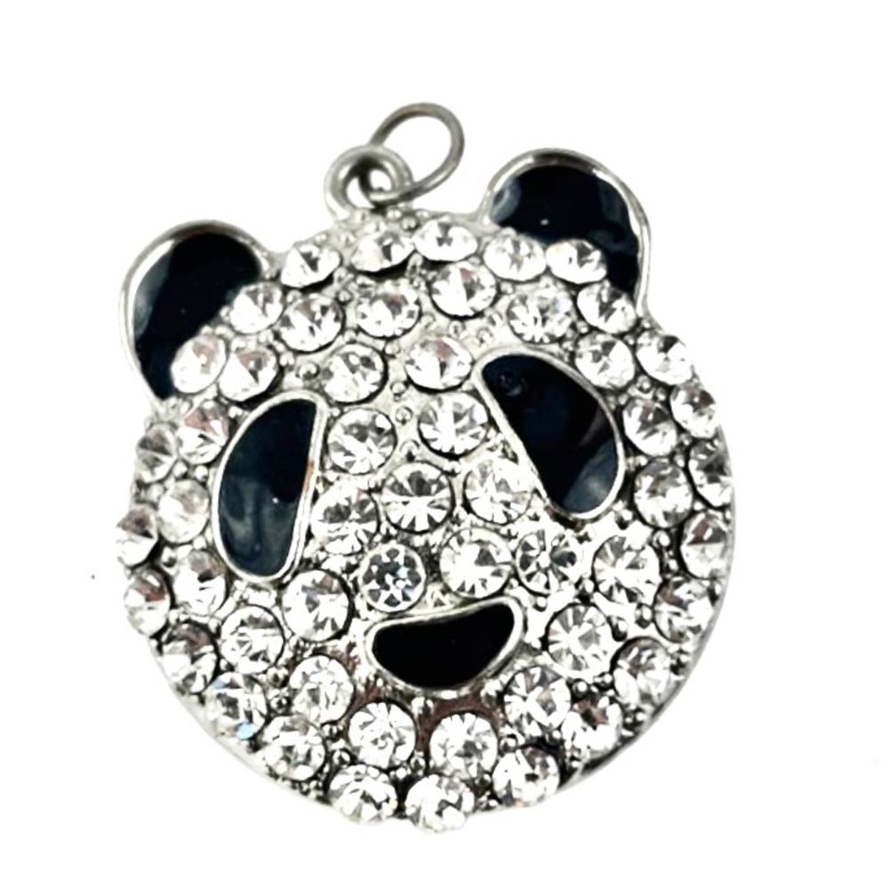 NEW Silver Tone Metal Panda Pendant 1.5" White Black Clear Rhinestone Adorable